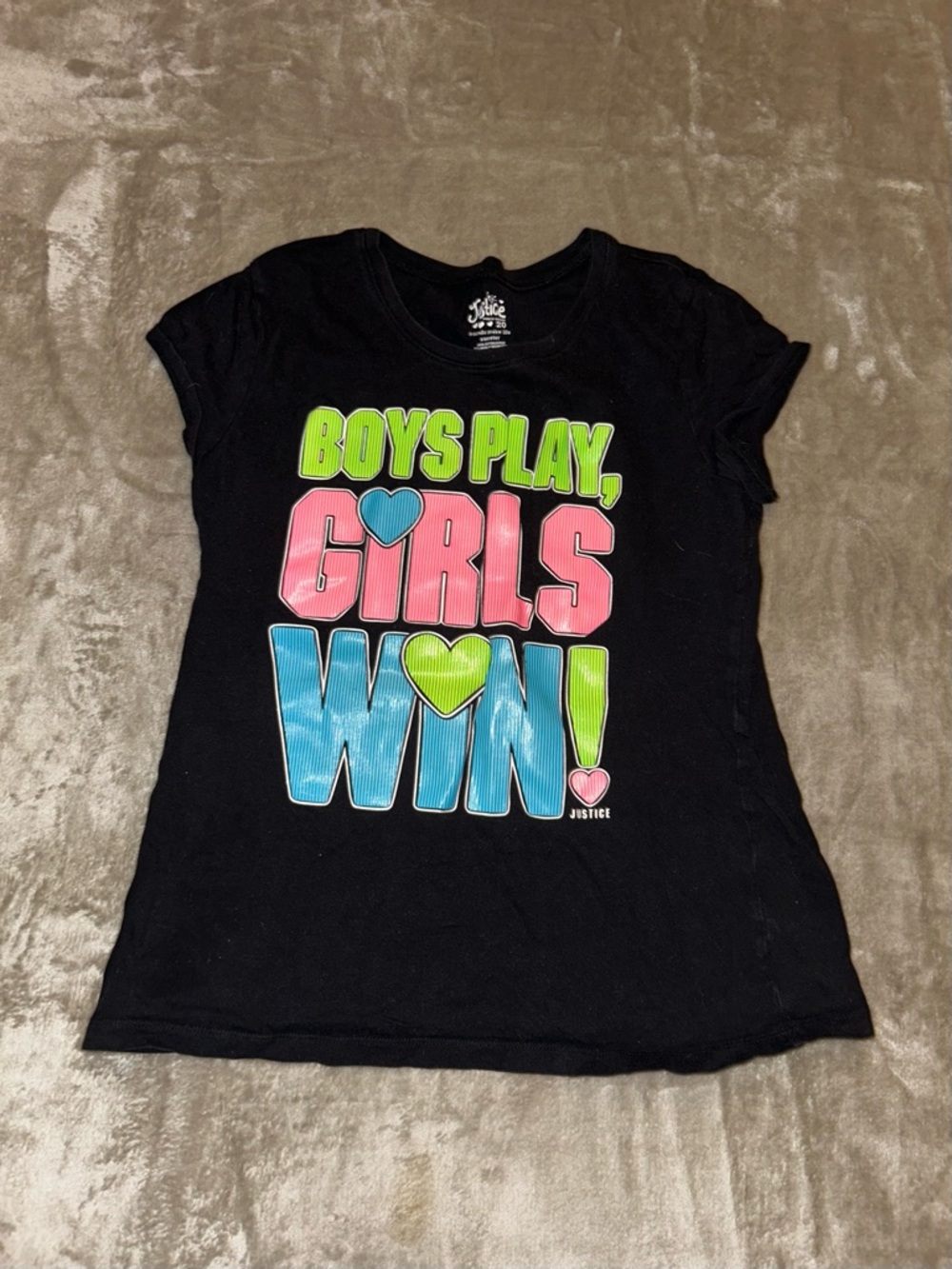 Justice Black Tee Girls Win girls 20